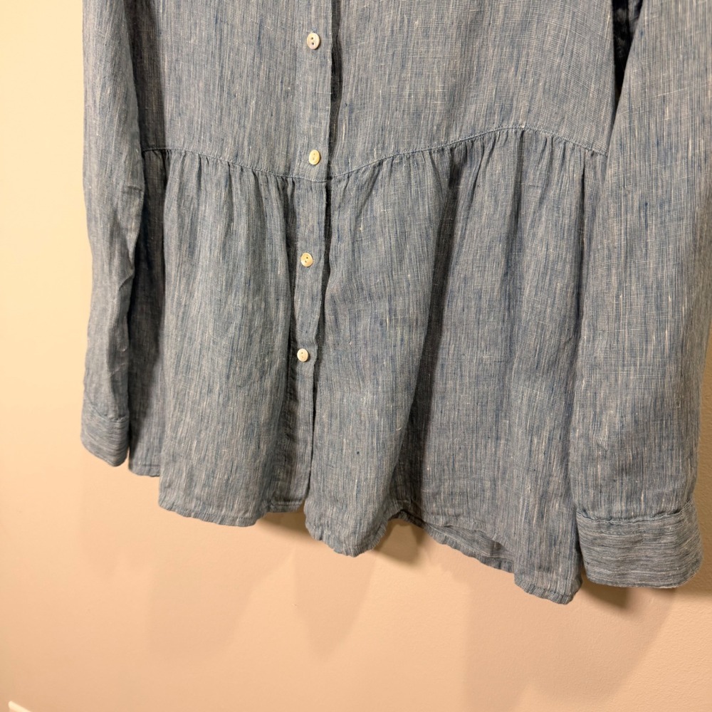 Linen Lagenlook Button Front Peplum Blouse (M) Long Sleeve Cottagecore Boho - Picture 9 of 13